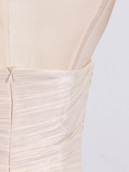TWOTWINSTYLE Solid Spliced Fungus Slimming Dresses for Women Strapless Sleeveless Patchwork Folds Midi Dress Female Clothing New - Smarsty