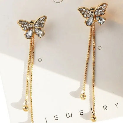 Geometric Gold Drop Earrings for Women with Long Tassels - Smarsty