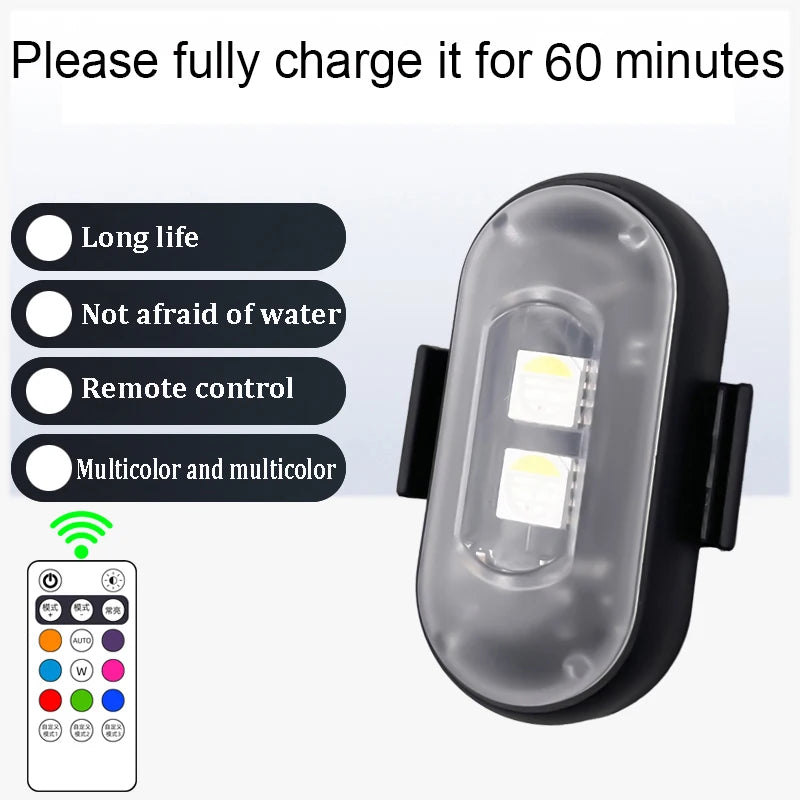 4x Wireless Led Strobe Lights with Remote, Anti-Collision Light USB Charging High Brightness Led Lights Warning Lights for Car