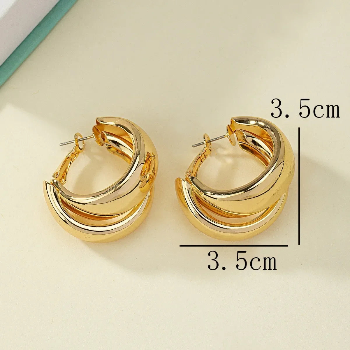 Chunky Hoop Earrings Gold Double Ring Statement Bold - Smarsty