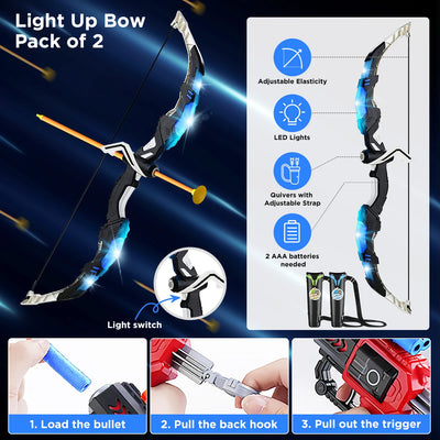 VATOS 2X Bow Arrow + Guns Toy For Kids Night-Light Archery Stand Target Board Indoor Outdoor Game Toys Boys Girls Christmas Gift - Smarsty