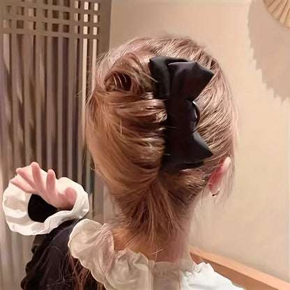Elegant Black Bow U-Shaped Hair Clip for Women - Smarsty