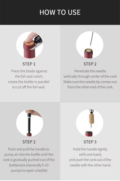Portable 2in1 Air Pressure Wine Opener with Foil Cutter - Smarsty