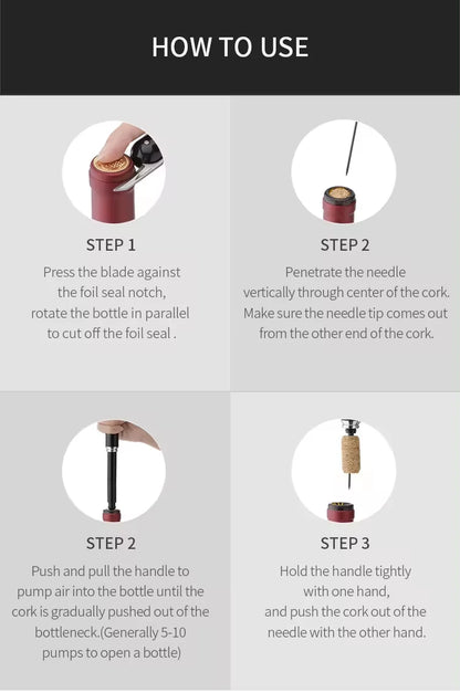 Portable 2in1 Air Pressure Wine Opener with Foil Cutter - Smarsty