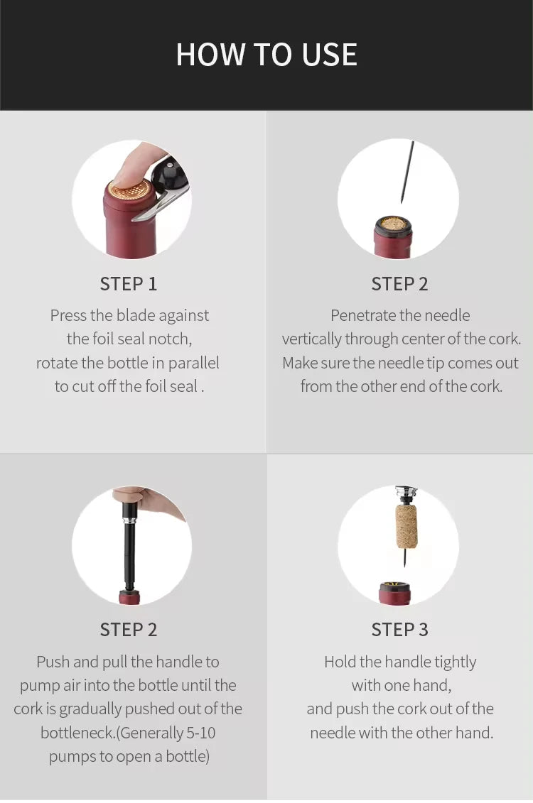 Portable 2in1 Air Pressure Wine Opener with Foil Cutter - Smarsty