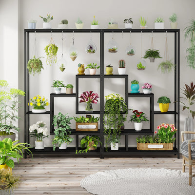 Tribesigns 5 Tiers Tall Indoor Plant Stand 70.9 inches Large Metal Plant Shelf with 10 PC S Hanging Hooks for Garden - Smarsty