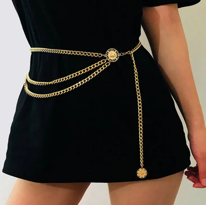 Women High Waist Metal Chain Belt with Crystals - Smarsty