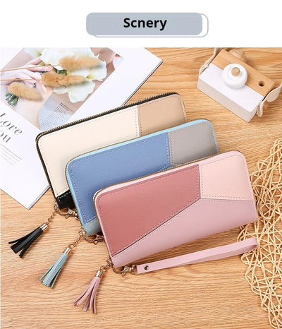Fashion Women's Wallet Zipper Coin Purse Lady Short Clutch Purse Handbag Patchwork Leather Female Card Holder Wallet Phone Pouch - Smarsty