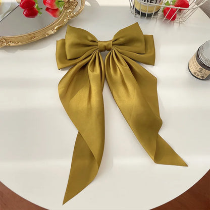 Trendy Solid Color Satin Ribbon Hair Bows for Women - Smarsty