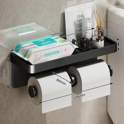 Black Gold Wall Mount Toilet Paper Holder with Shelf - Smarsty