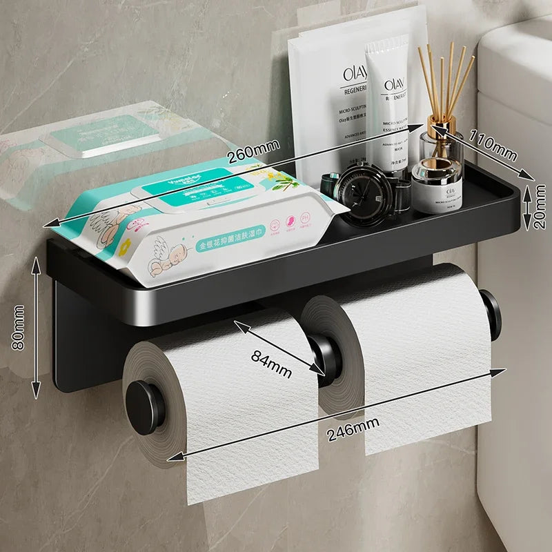 Black Gold Wall Mount Toilet Paper Holder with Shelf - Smarsty