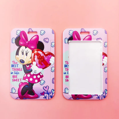Disney Pink Lanyard ID Badge Holder Mickey Credit Card Case Neck Strap Minnie Card Holders Girl Credentials Accessories Keychain