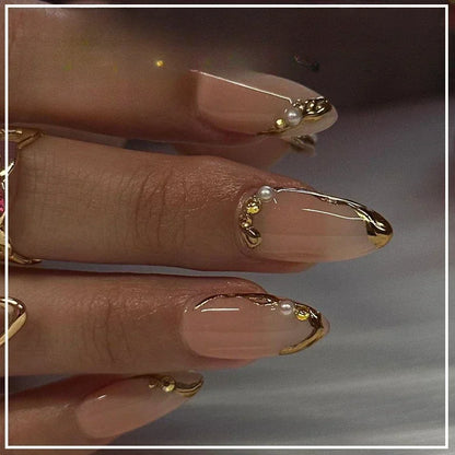 24Pcs Pink Almond False Nails with French Design - Smarsty