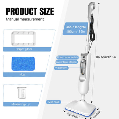 DayPlus Steam Mop & Detachable Steam Cleaner, 1500W Powerful Floor Steamer for Carpet Laminate Hardwood,2 Washable Pads, 400ml - Smarsty