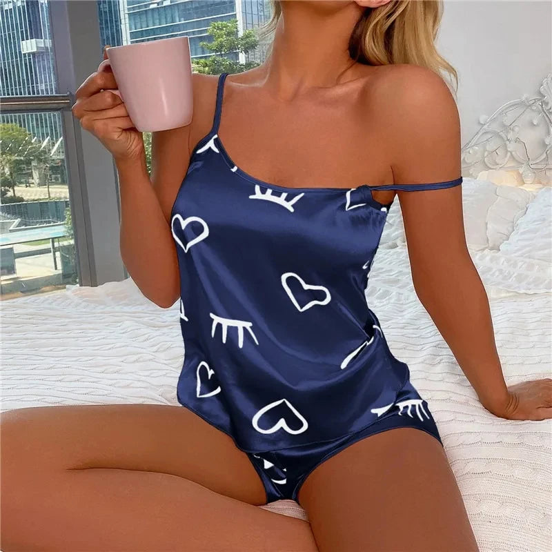 Women Ice Silk Pajamas Sleepwear Pajama Set Camisole Shorts L XL XXL Gray Pink Low Cut Comfortable Casual Summer - Smarsty