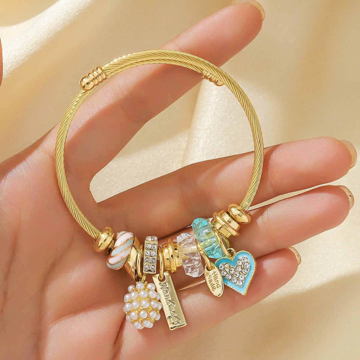 Fashion Stainless Steel Beaded Love Bracelet for Women - Smarsty