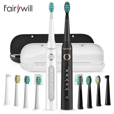 Fairywill Sonic Electric Toothbrush FW-D7 set USB Charge Toothbrushes case for Adult with tooth brush Heads 5 Mode Smart Time - Smarsty