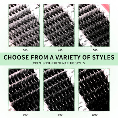 GROINNEYA DIY Lash Clusters Kit Mixed Tray Eyelash Extension Full Set Individual Lashes with Lash Bond&Seal and Tweezers Tool - Smarsty