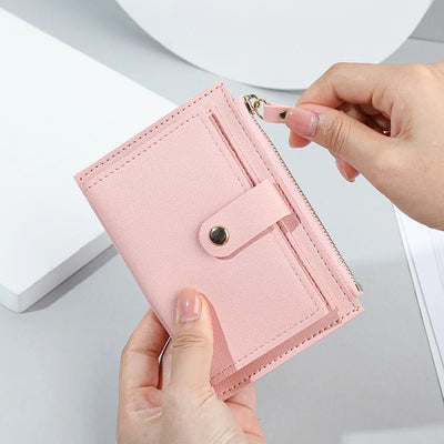 Women Wallets PU Leather Female Purse Mini Hasp Solid Multi-Cards Holder Coin Short Wallets Slim Small Wallet Zipper Hasp - Smarsty