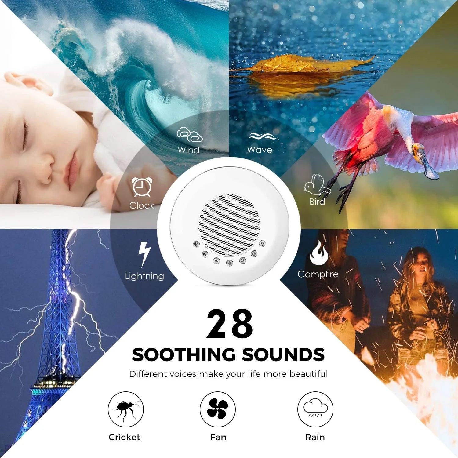 Baby White Noise Sound Machine Portable Sleep Aid Device - Smarsty