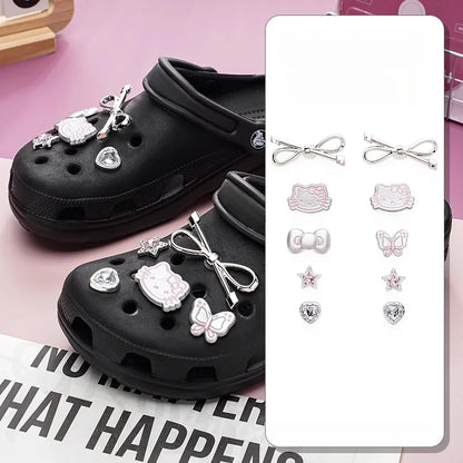 MINISO Hello Kitty Shoe Charms Set Silver Katie KT Cat Girls Women Sandals Accessories Hole Shoes Slippers & Clogs Decoration