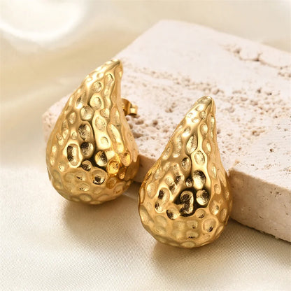 Vintage Chunky Dome Drop Earrings Gold Plated Stainless - Smarsty