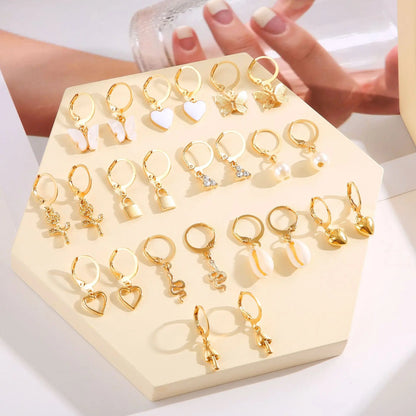 Gold Butterfly Heart Hoop Earrings for Women - Smarsty