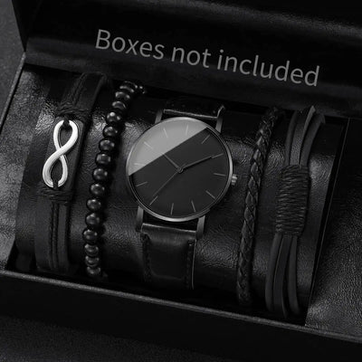 Fashion Leather Strap Men Quartz Watch Set - Smarsty
