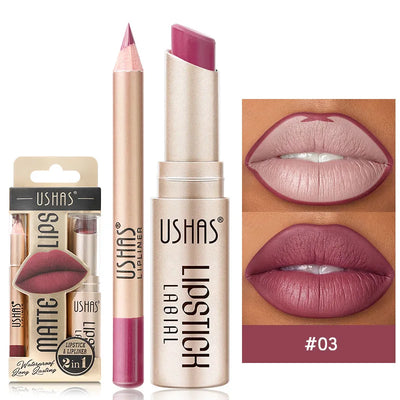 USHAS 12 Color Lip Liner and Lipstick Set Long Lasting Matte Finish - Smarsty