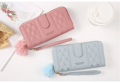 Women Long Wallet Pu Leather Card Holder Large Capacity Hasp Zipper Coin Purse Multi Card Organizer Cell Phone Wristlet Handbag - Smarsty