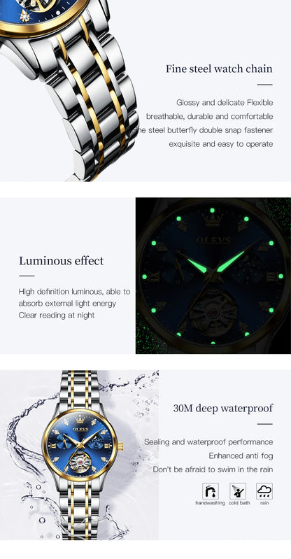 OLEVS Womens Automatic Mechanical Watch Waterproof Stainless Steel - Smarsty