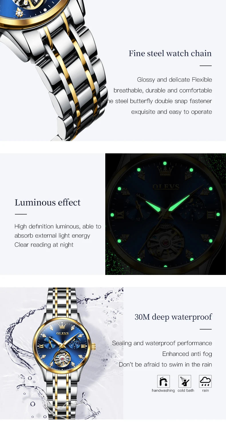 OLEVS Womens Automatic Mechanical Watch Waterproof Stainless Steel - Smarsty