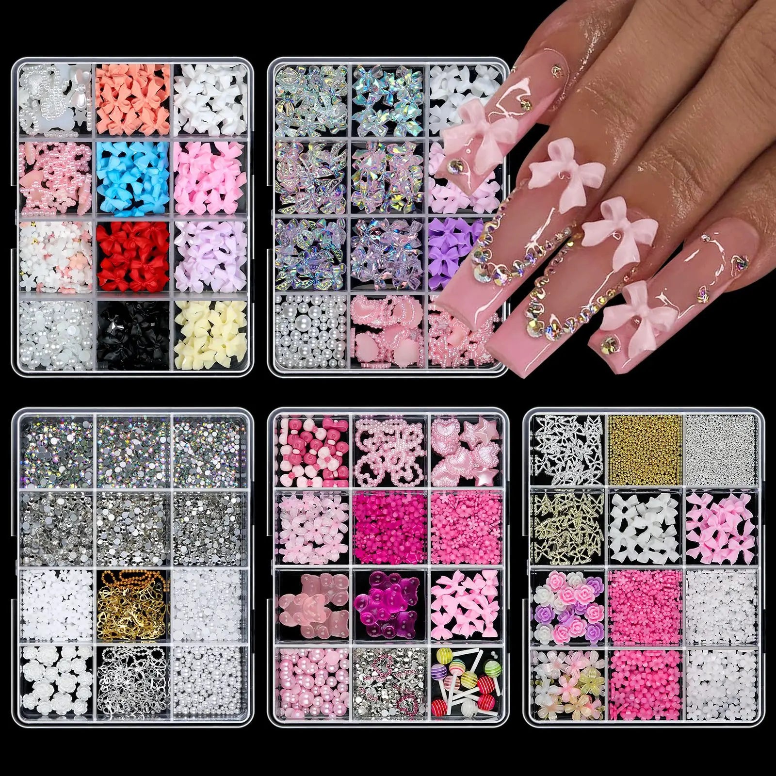3D Mixed Pearl Heart Nail Charms for DIY Art - Smarsty