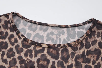 Hugcitar Leopard Print Mesh Long Sleeve Sexy Slim  See Through Maxi Dress Fall Women Fashion Outfits Beach Vacation Club