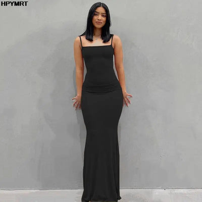 Satin Slip Sleeveless Backless Slim Sexy Maxi Dress 2022 Spring Women Party Y2K Concise Bodycon Elegant Dresses Female Clothing - Smarsty