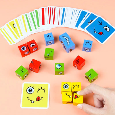 Cube Face Change Building Blocks Board Game Wood Puzzle Montessori Expression Wooden Blocks Blocos For Children Kids Toys Gift by Smarsty