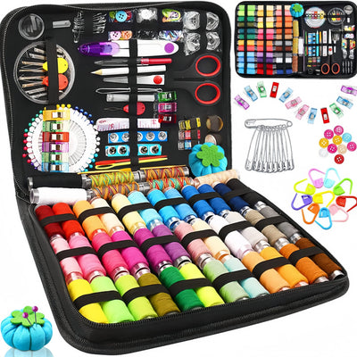 Sewing Kit Complete Set with Threads Needles Scissors Tape Measure Buttons and More for DIY Handcraft Projects Home and Travel - Smarsty