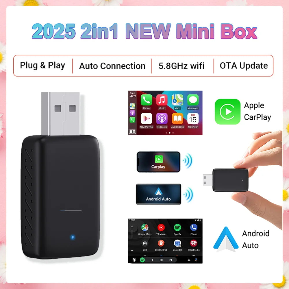 3IN1 Android14 Wireless Carplay Android Auto 2025 NewAdapter Upgrade Plug&Play For Youtube Netflix Dongle Wireless Car AI TV BOX - Smarsty