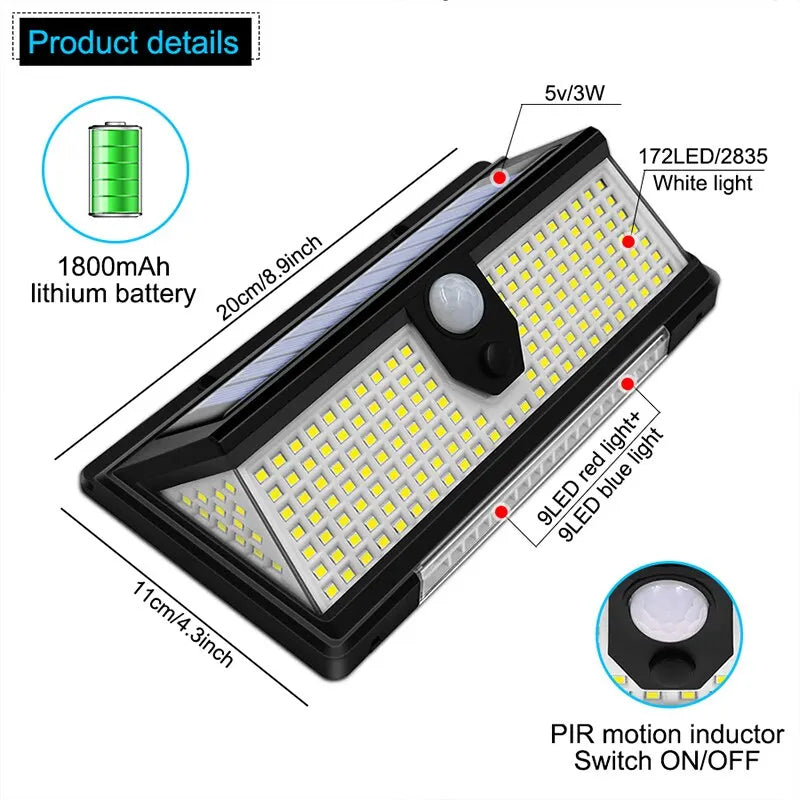 190LED Solar Motion Sensor Wall Lamp for Outdoor Safety - Smarsty