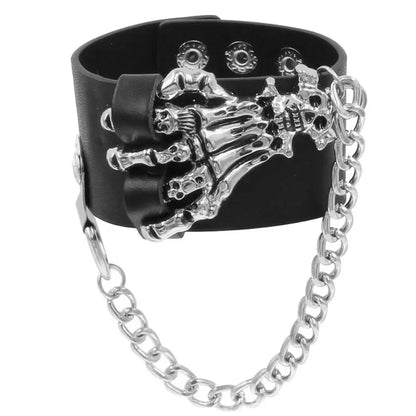 Unisex PU Leather Punk Bracelet with Spikes and Skull - Smarsty