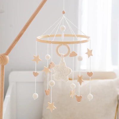 Baby Crib Mobile Bed Bell Rattle Toys Wooden Crochet Stars Pendant Bed Bell Toys Newborn Comfort Crib Bracket Hanging Toys Gifts by Smarsty