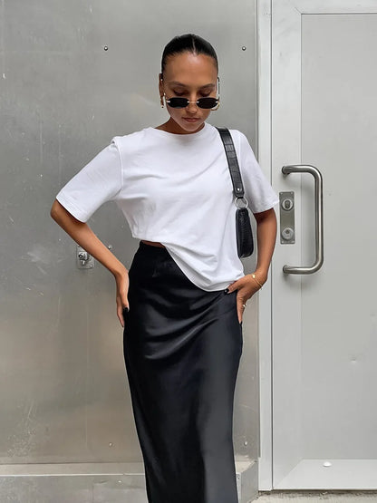 Elegant Satin Black Trumpet Skirts Fashion Slim High Waist Skirts Women Female Solid Office Long Skirt Spring Summer - Smarsty