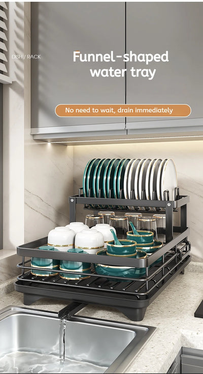 Stainless Steel Dish Drying Rack Adjustable Kitchen Plates Organizer with Drainboard Over Sink Plate Drainer Storage Organizer by Smarsty