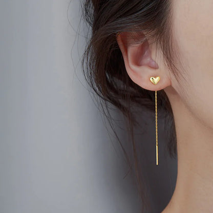 Gold Heart Tassel Earrings for Women in Korean Fashion Style - Smarsty