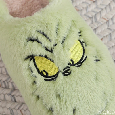 Autumn Winter Fashion New Plus Size Women's Home Slippers Indoor Lazy Green Fur Monster Plush Flat Bottom Comfortable Cotton Mop - Smarsty