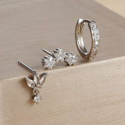 3Pc Stainless Steel Star Stud Earrings Sparkling Zircon - Smarsty