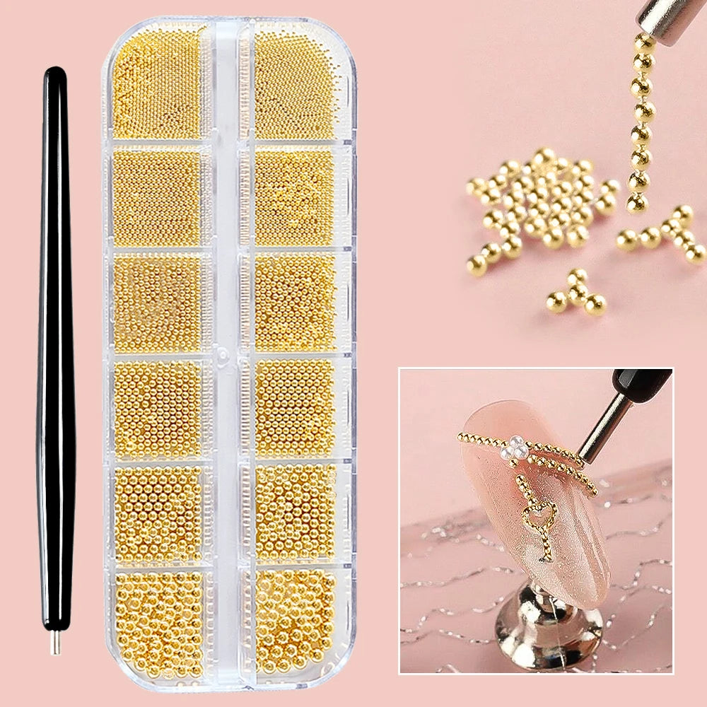 Mini Caviar Beads Nail Art Set with Magnetic Pen - Smarsty