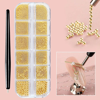 Mini Caviar Beads Nail Art Set with Magnetic Pen - Smarsty