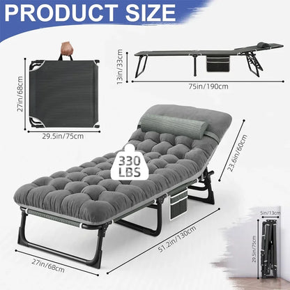 Camping Cot with Mattress, 4-Position Folding Camping Bed Hold up 330lbs, Portable Sleeping Cot for Camp, Beach, Patio