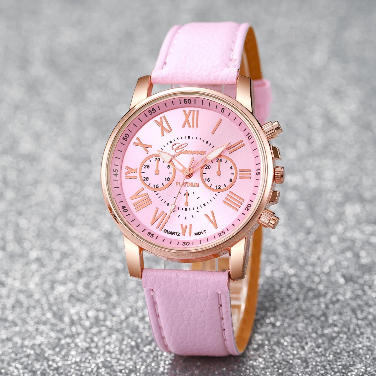 5/6PCS Fashion Women's Quartz Watch Leather Band Analog Wrist Watches Heart Rhinestone Jewelry Set(Without Box) - Smarsty